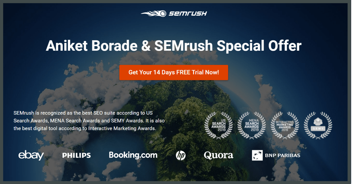Aniket Borade and SEMrush offer page